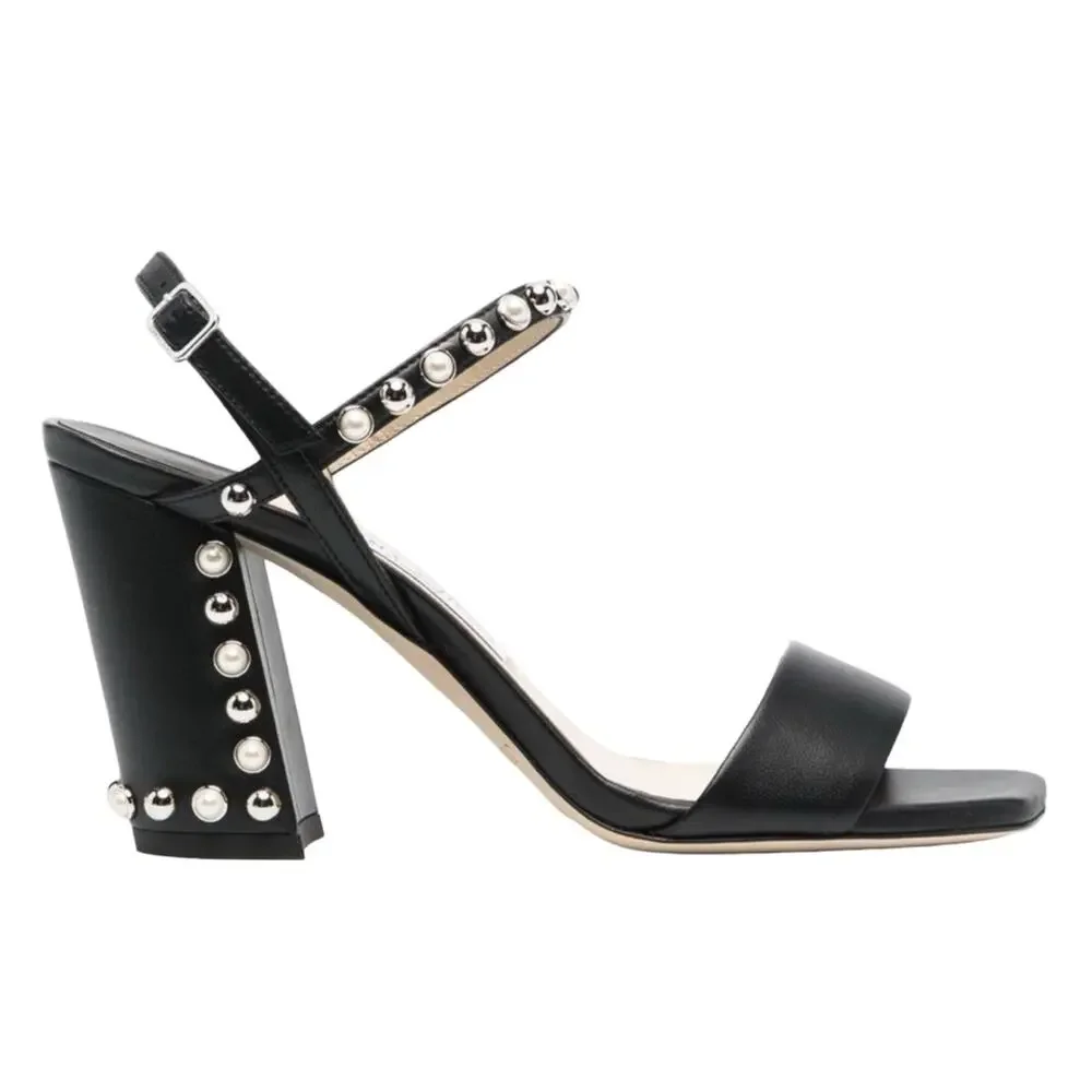 JIMMY CHOO Aadra 85 Nappa Leather Pearl Studded Sandals
